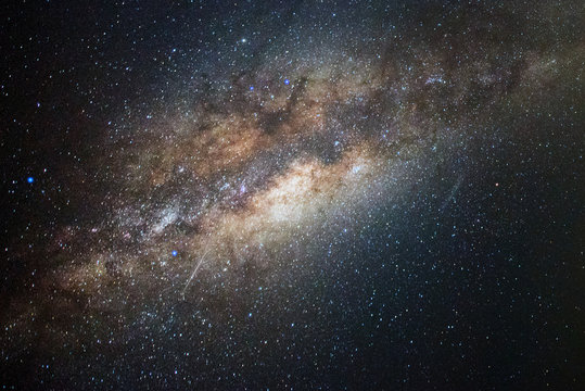 Close-up of Milky Way, Long exposure photograph with Bright Stars and space dust