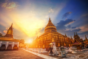Golden Shwezigon pagoda in Bagan, Myanmar
