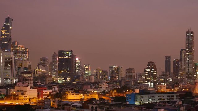 View of the business area in Bangkok at night, Bangkok is the capital of Thailand and is a popular tourist destination. Time lapse 