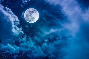 Foto auf Acrylglas Night sky with bright full moon and cloudy, serenity nature background. © kdshutterman