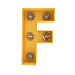Letter F light sign yellow vintage. 3D rendering