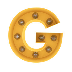 Letter G light sign yellow vintage. 3D rendering
