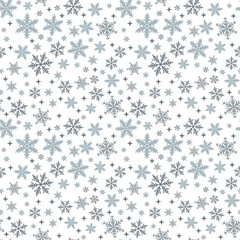 Snowflakes seamless pattern. Snow falls background. Symbol winter, Merry Christmas holiday, Happy New Year celebration Vector illustration