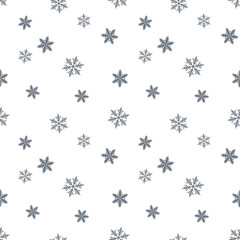 Snowflakes seamless pattern. Snow falls background. Symbol winter, Merry Christmas holiday, Happy New Year celebration Vector illustration