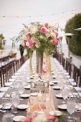 Flowers on Table at a wedding reception