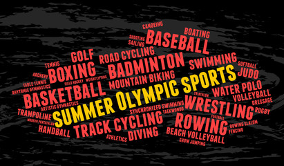 Summer sports. Word cloud, grunge background. 