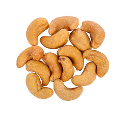Roasted cashew nuts on white background