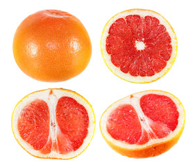 Set of red ripe grapefruit isolated on white background