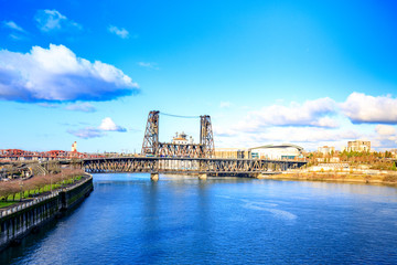 Steel bridge across Willamette river in Portland