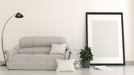 Empty room interior with sofa with frame. 3D rendering