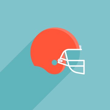 Red Football Helmet Vector, Flat Design Icon