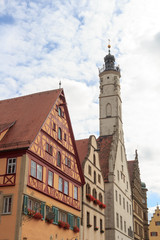Fototapeta na wymiar Town hall tower of medieval town Rothenburg ob der Tauber, Germany
