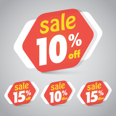 Sale Sticker Tag for Marketing Retail Element Design with 10% 15% Off. Vector Illustration.