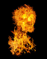 skeleton in orange flame isolated on black