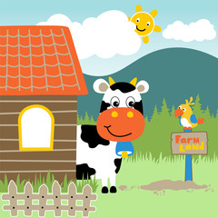 farm field cartoon with funny animals 