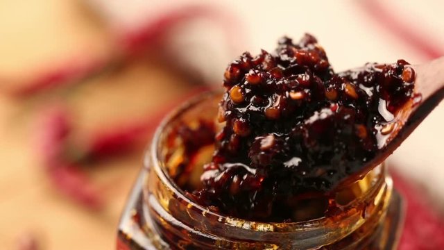 Chinese style chili sauce, closeup.