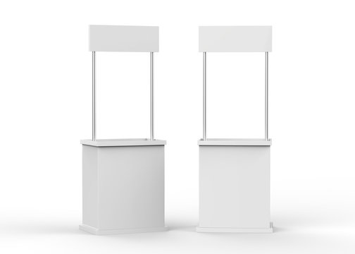 Promotion counter on isolated white background, 3d illustration