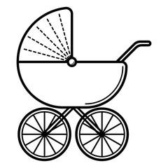 Fototapeta na wymiar Stroller. Baby icon on a white background, line vector design.