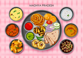Traditional cuisine and food meal thali of Madhya Pradesh India