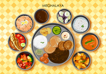 Traditional cuisine and food meal thali of Meghalaya India