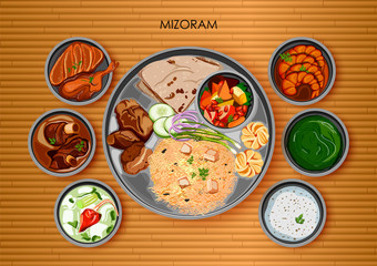 Traditional Mizorami cuisine and food meal thali of Mizoram India