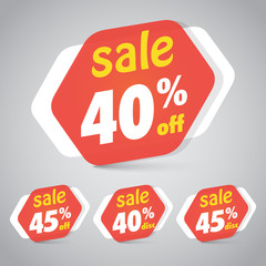 Sale Sticker Tag for Marketing Retail Element Design with 40% 45% Off. Vector Illustration.