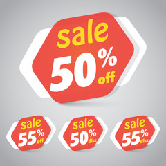Sale Sticker Tag for Marketing Retail Element Design with 50% 55% Off. Vector Illustration.
