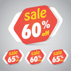Sale Sticker Tag for Marketing Retail Element Design with 60% 65% Off. Vector Illustration.