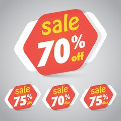 Sale Sticker Tag for Marketing Retail Element Design with 70% 75% Off. Vector Illustration.