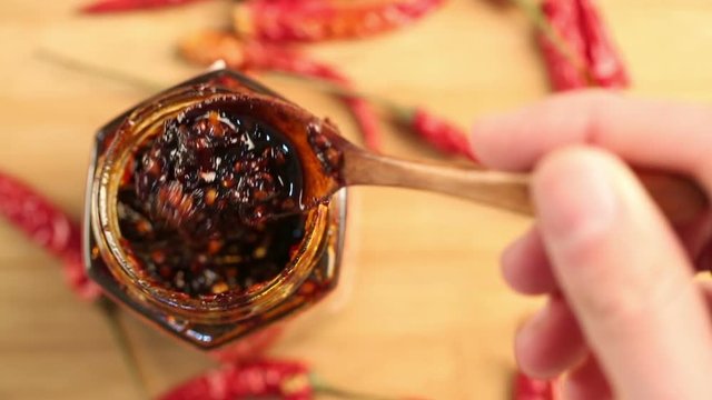 Chinese style chili sauce, closeup.
