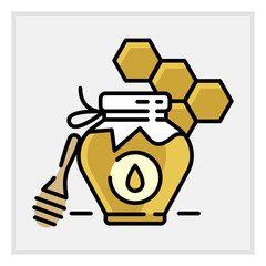 Honey bottle category icon, vector line flat illustration for shop and symbol of manufacturing of honey . Traditional Russian sweets and Candy.