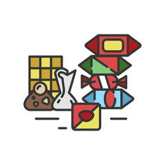 Sweets candy category icon, vector line illustration for shop and symbol of cafe. Traditional Russian sweets and Candy.