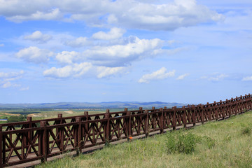 Wooden corridor in the mountains