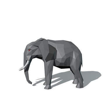 Polygonal elephant. Isolated on white background. 3D rendering illustration.