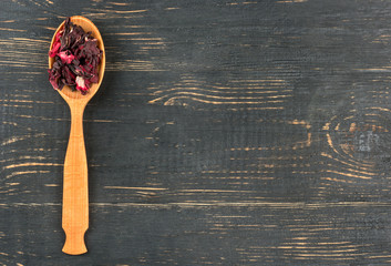 Hibiscus tea in spoon