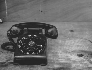 Isolated retro telephone in black and white