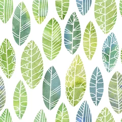 Fototapete Aquarellblätter nahtloses Muster mit dekorativen Blättern