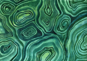 malachite, watercolor mineral texture - obrazy, fototapety, plakaty