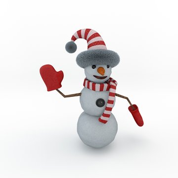 Snowman. Isolated on white background. 3D rendering illustration.