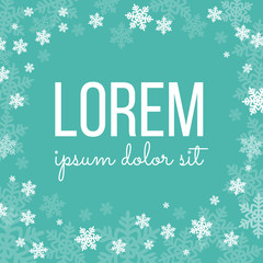 Naklejka na ściany i meble Christmas banner template with snowlakes border on turquoise background. Vector illustration.