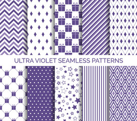 Ultra violet color seamless vector patterns