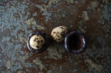 Quail eggs bird's eye view.