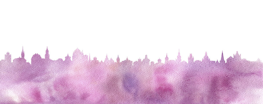 watercolor silhouette of city