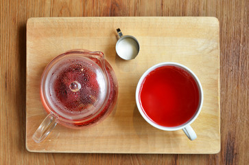 Top view of an isolated cup of  hibiscus tea       