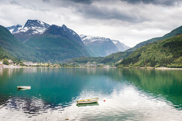 Little boat on water, norway fjord