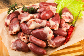 Raw chicken hearts