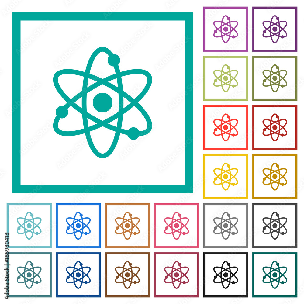 Poster atom symbol flat color icons with quadrant frames