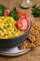 Thick soup with lentils and peas