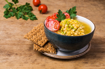 Thick soup with lentils and peas