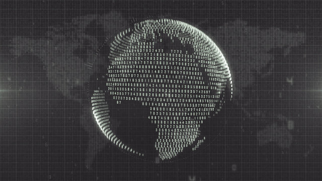 Monochrome digital planet Earth on number map background
